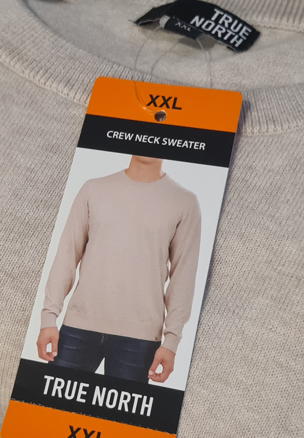 True North Crew Neck Jumper Men's Cotton Blend Sweater- Beige L,XXL