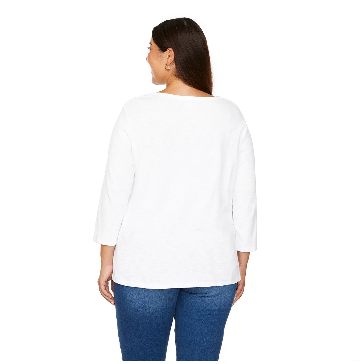 Kirkland Signature Ladies Boatneck 3/4 Sleeve Tee - White -Size Medium