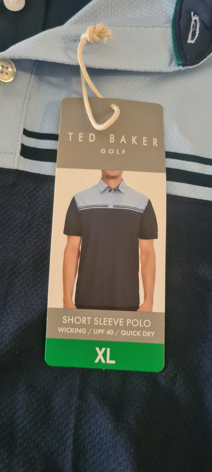 New Ted Baker Men's Golf Polo Blue Shirt - Quick Dry Wicking - UPF 40 -Size XL