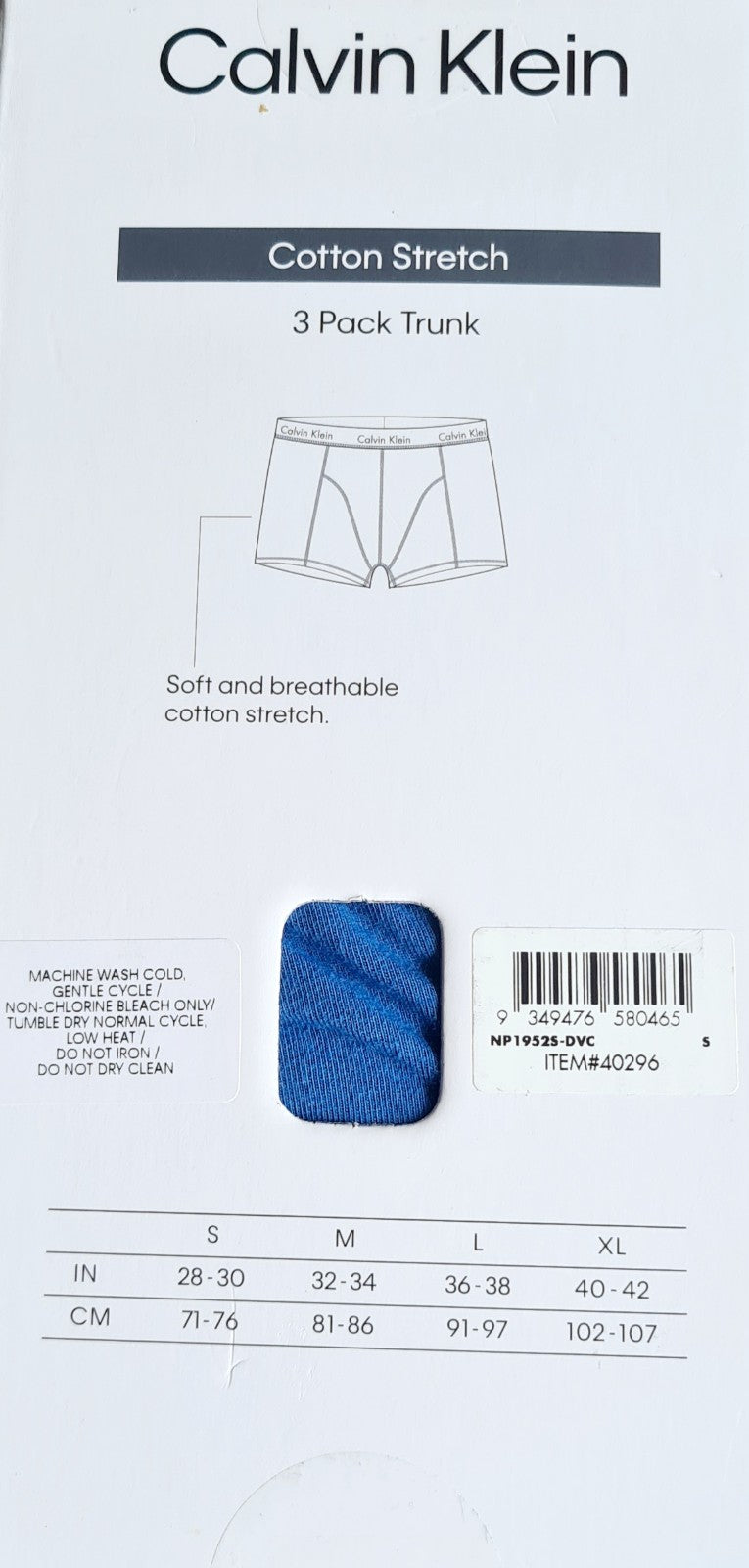 NEW Calvin Klein Men’s 3-Pack Trunks – Cotton Stretch – Blue – Size Small