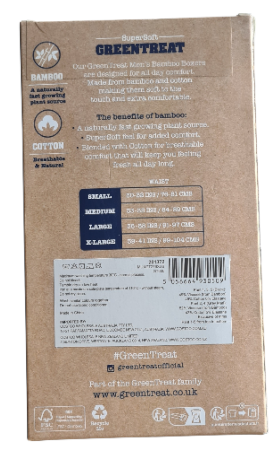 NEW GREEN TREAT Bamboo 5 Pack Super Soft Boxers - Size XL