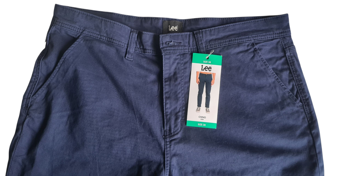 New Men's Lee Slim Fit Stretch Chino Pants - Navy - Size W38 X L30 *FREE POST