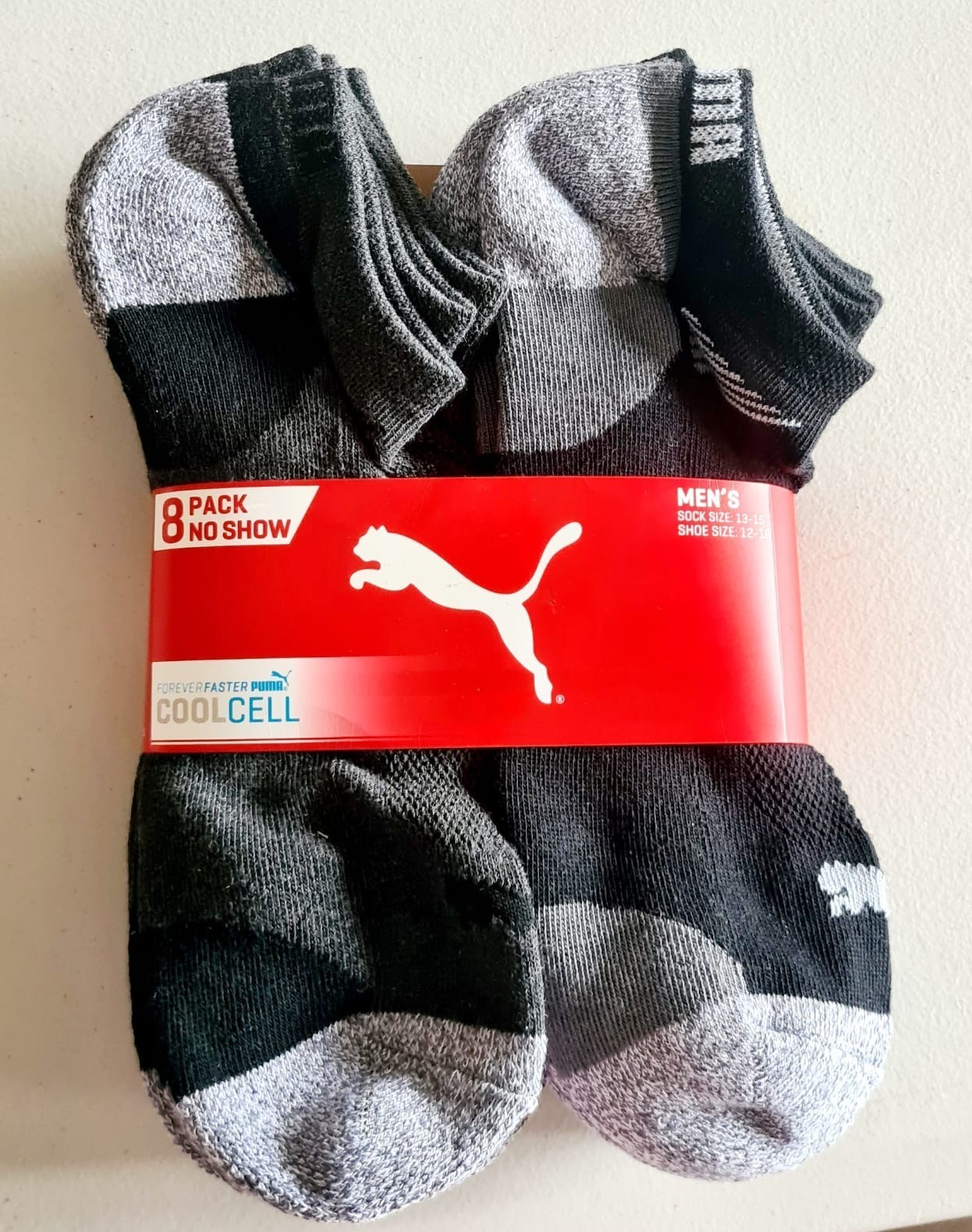 New Puma Men's No Show 8 Pack CoolCell Socks | Sock Size 13-15 White - FREE POST