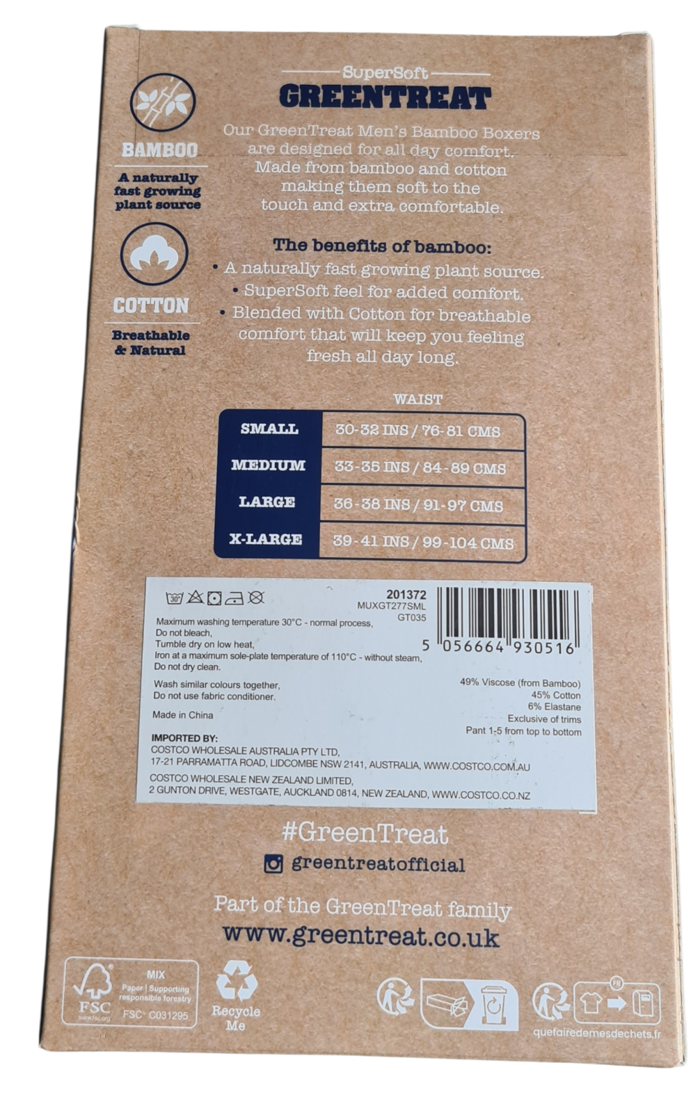 New GREEN TREAT Bamboo 5 Pack Super Soft Boxers - Size SMALL