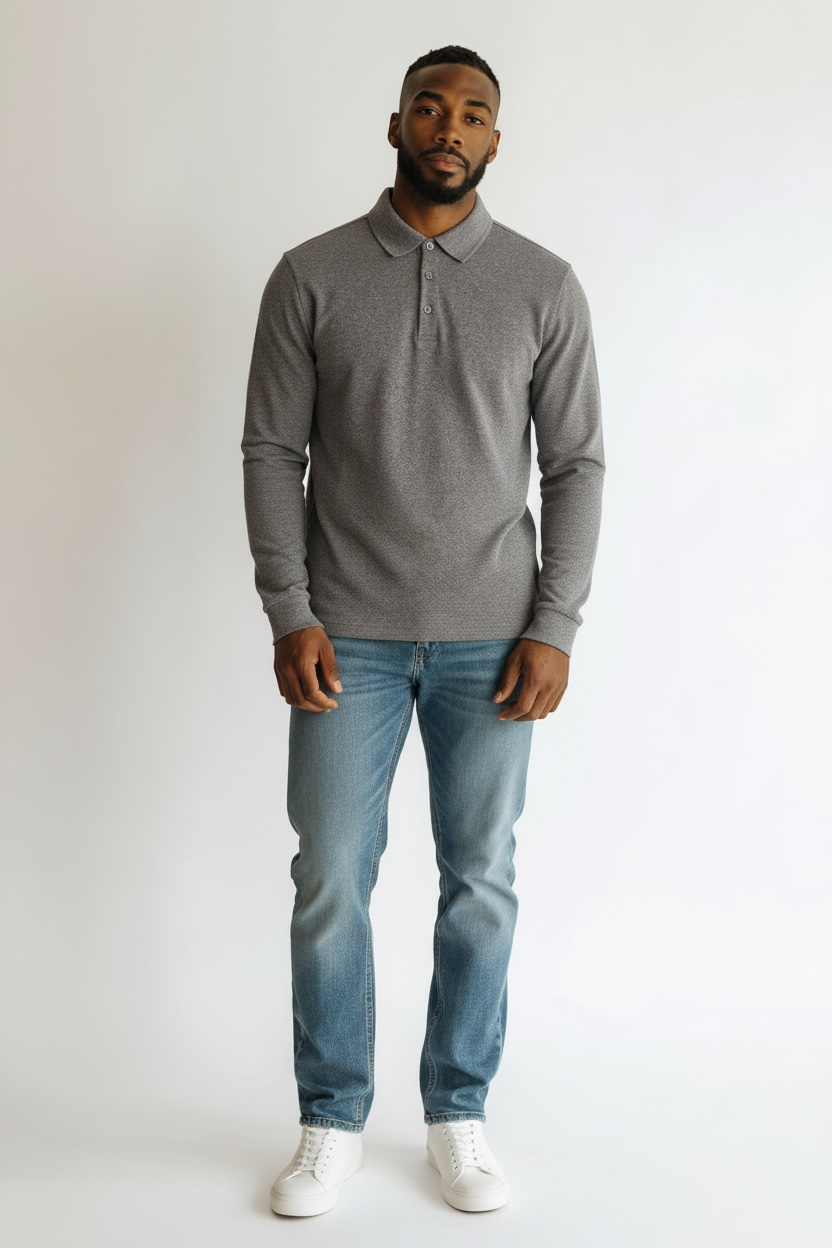 New English Laundry Men's Long Sleeve Polo – Charcoal Heather - Size XL