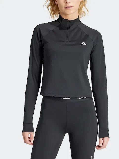 Adidas Women's Train Essentials 1/4 Zip Sweatshirt - Black - LARGE