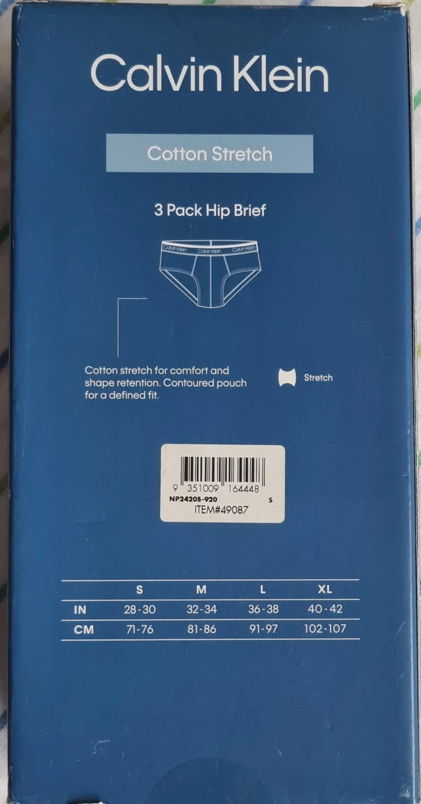 Calvin Klein 3 Pack Hip Brief Cotton Stretch - Size Small