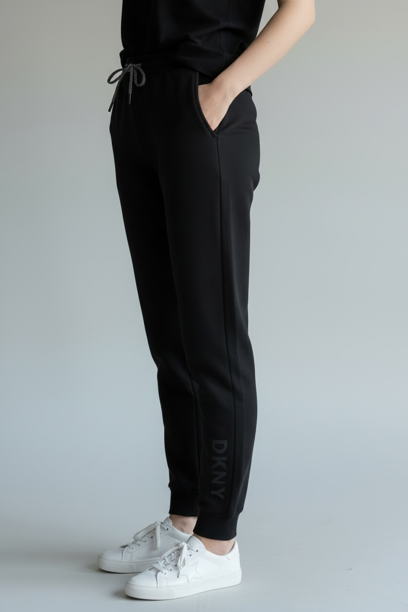 DKNY Women’s Sport Fleece Jogger Trackpants - Black – Drawcord Waist - Size XL