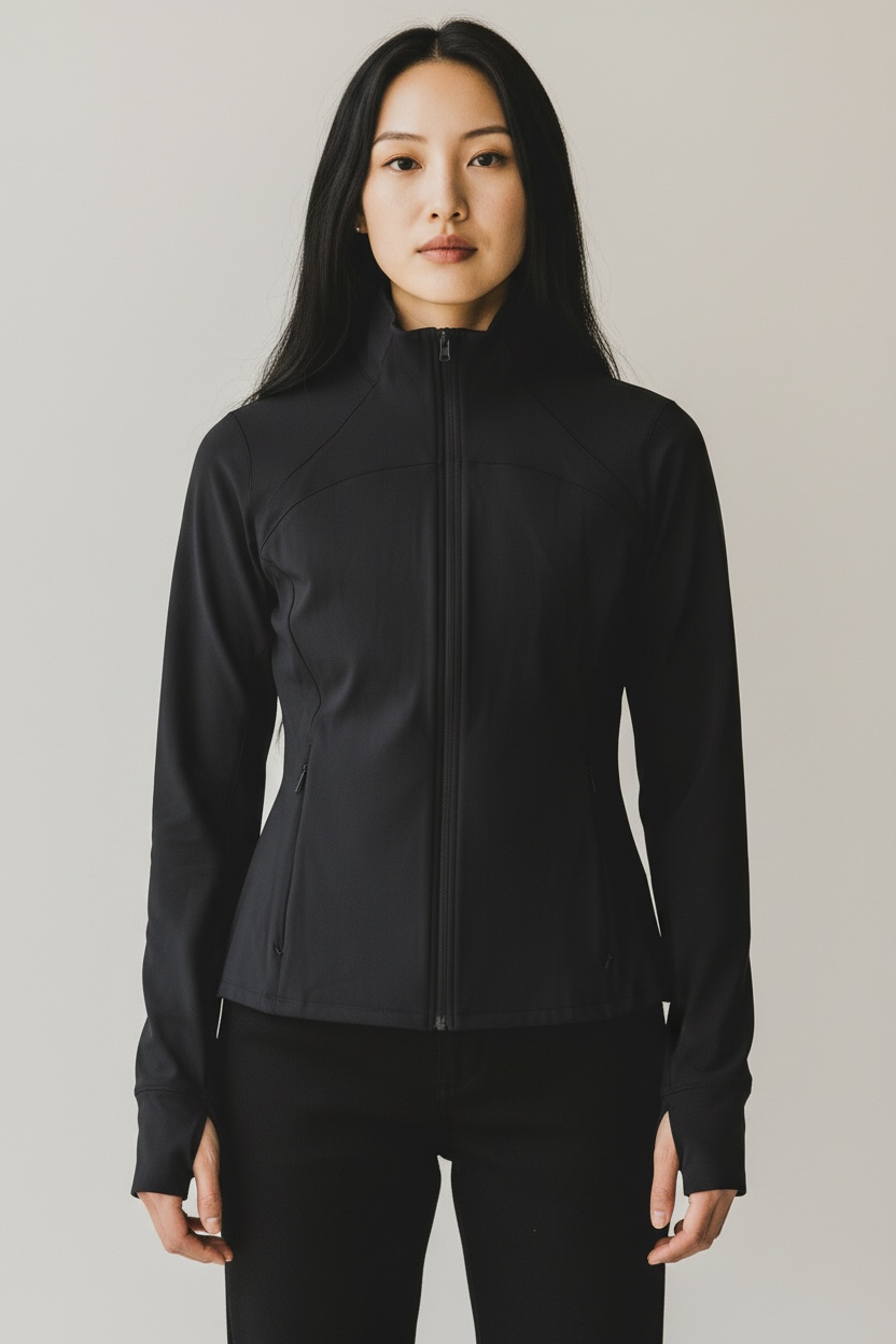 Danskin Women’s Satin Stitch Full Zip Yoga Jacket – LARGE – Black