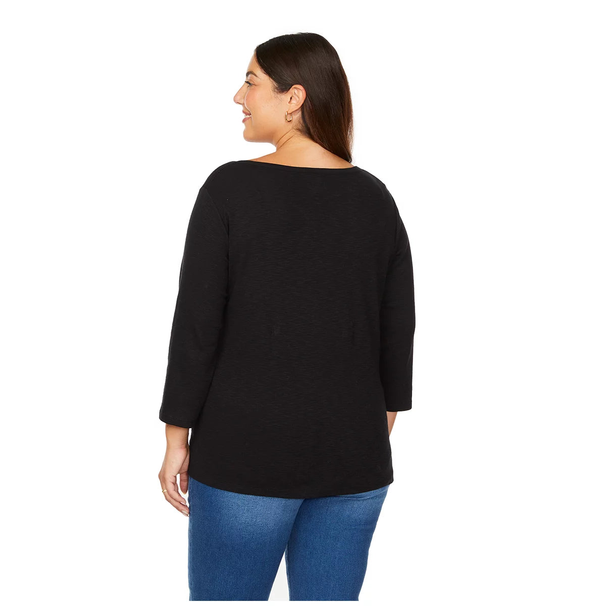 Kirkland Signature Ladies Boatneck 3/4 Sleeve Tee - Black -SMALL - 100% Cotton