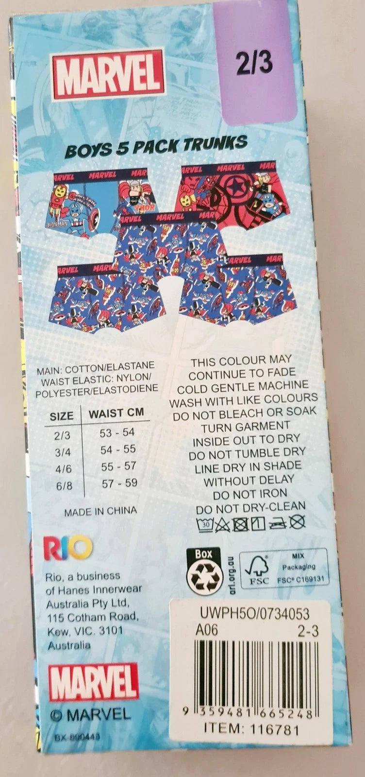 Marvel Boys 5 Pack Cotton Trunks - Size 2/3