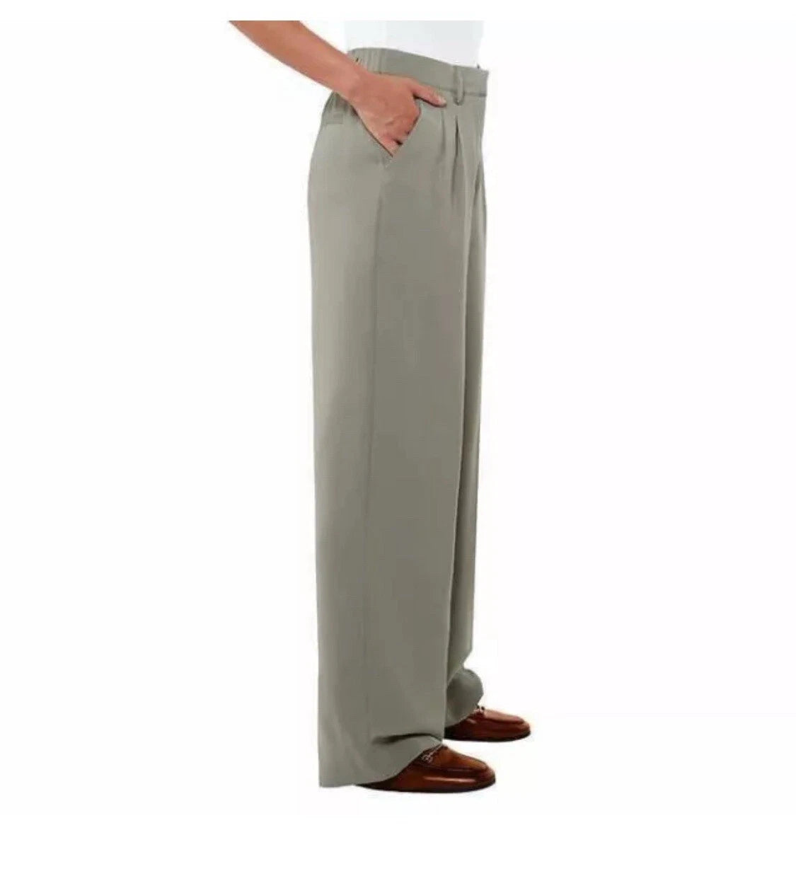 Matty M Women’s Wide Leg Pants – Sage – High-Rise – 100% Rec Polyester -LARGE