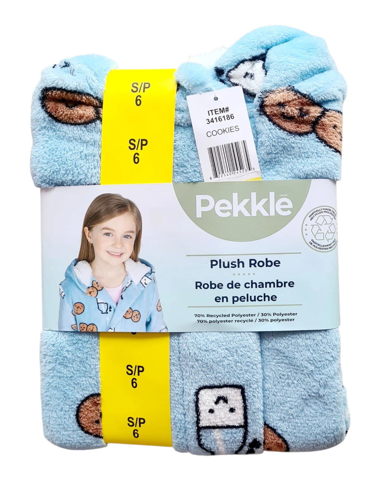 Pekkle Girls "Cookies" Plush Hooded Robe - Small Age 6