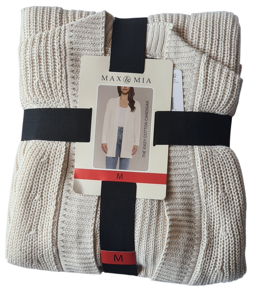 MATTY M Women's Rib Stitch Cardigan - Natural - Size Medium