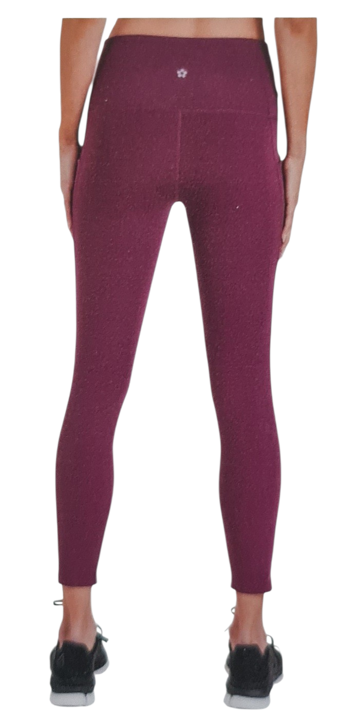 TUFF Vida Women's Leggings 7/8 length - Maroon - Two Side Pockets - LARGE