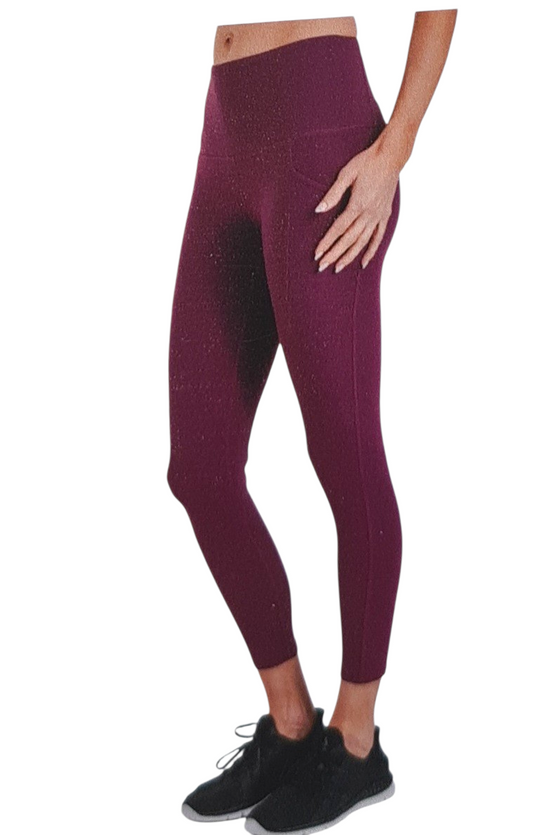 TUFF Vida Women's Leggings 7/8 length - Maroon - Two Side Pockets - LARGE