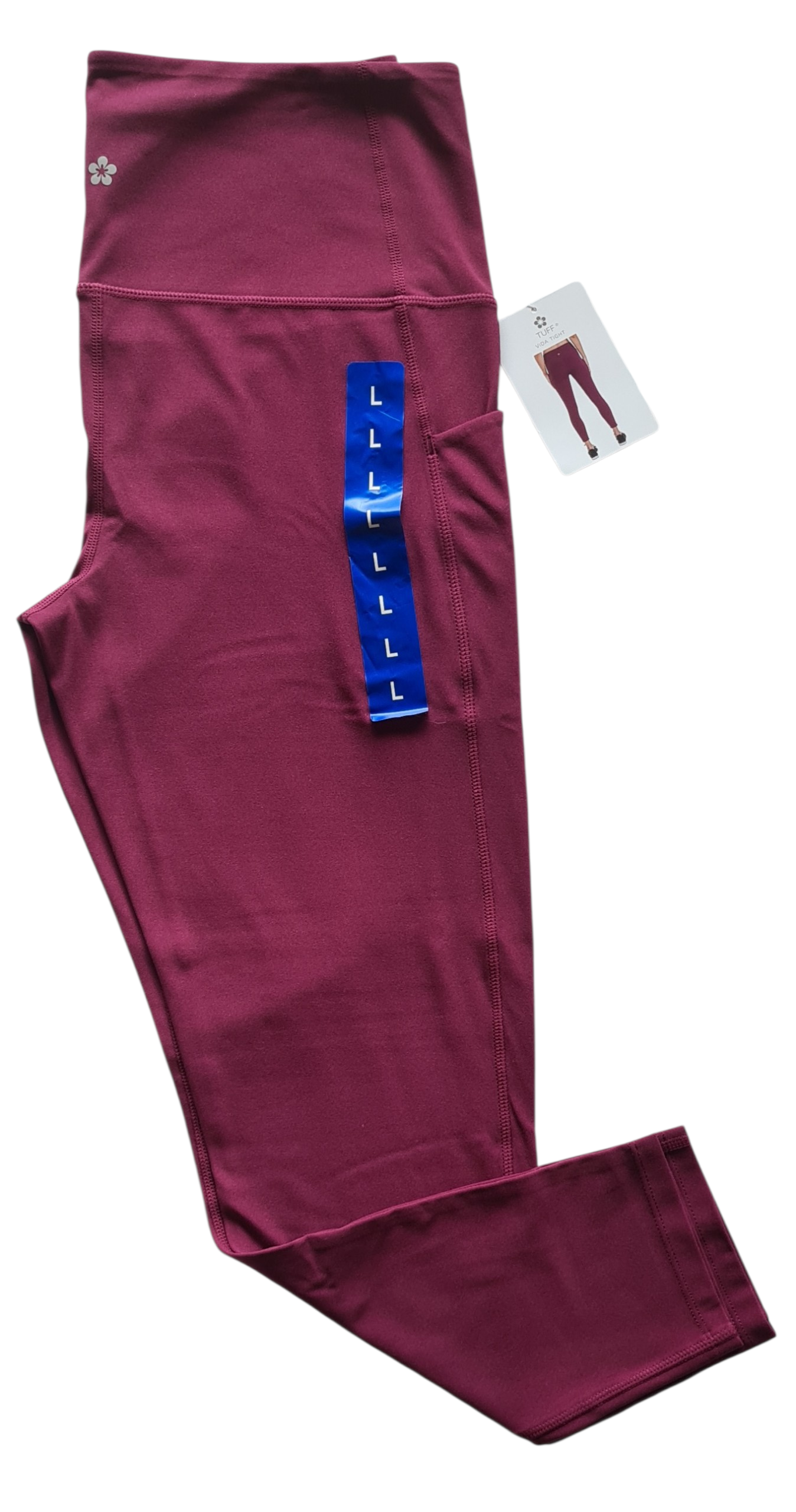 TUFF Vida Women's Leggings 7/8 length - Maroon - Two Side Pockets - LARGE