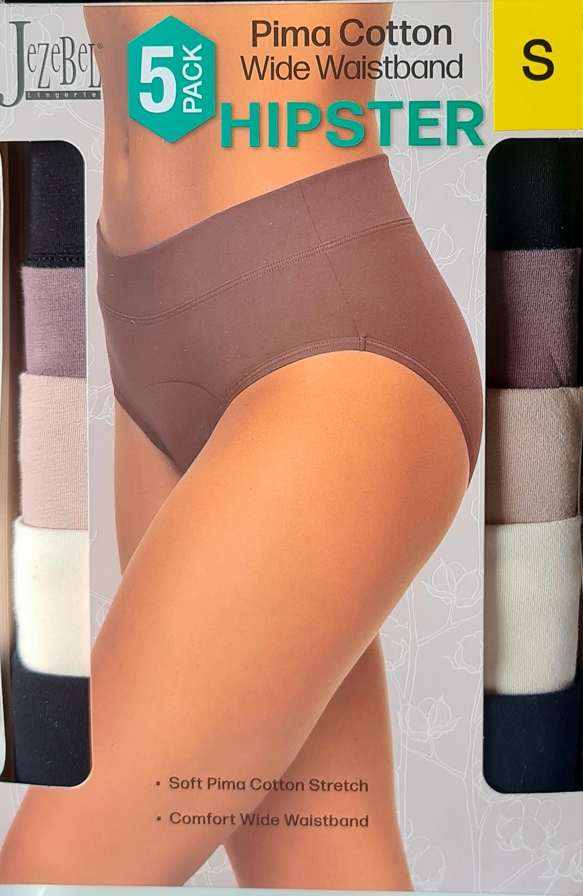 Jezebel 5 Pack Prima Cotton Wide Waistband Hipster – Size Small – Soft Stretch