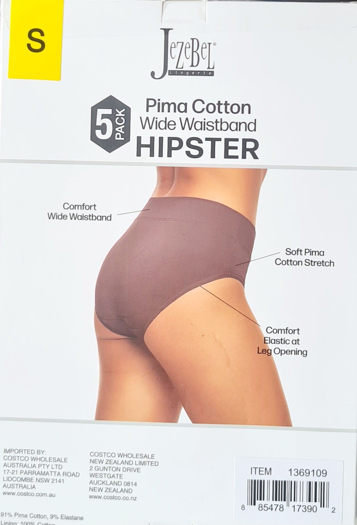 Jezebel 5 Pack Prima Cotton Wide Waistband Hipster – Size Small – Soft Stretch