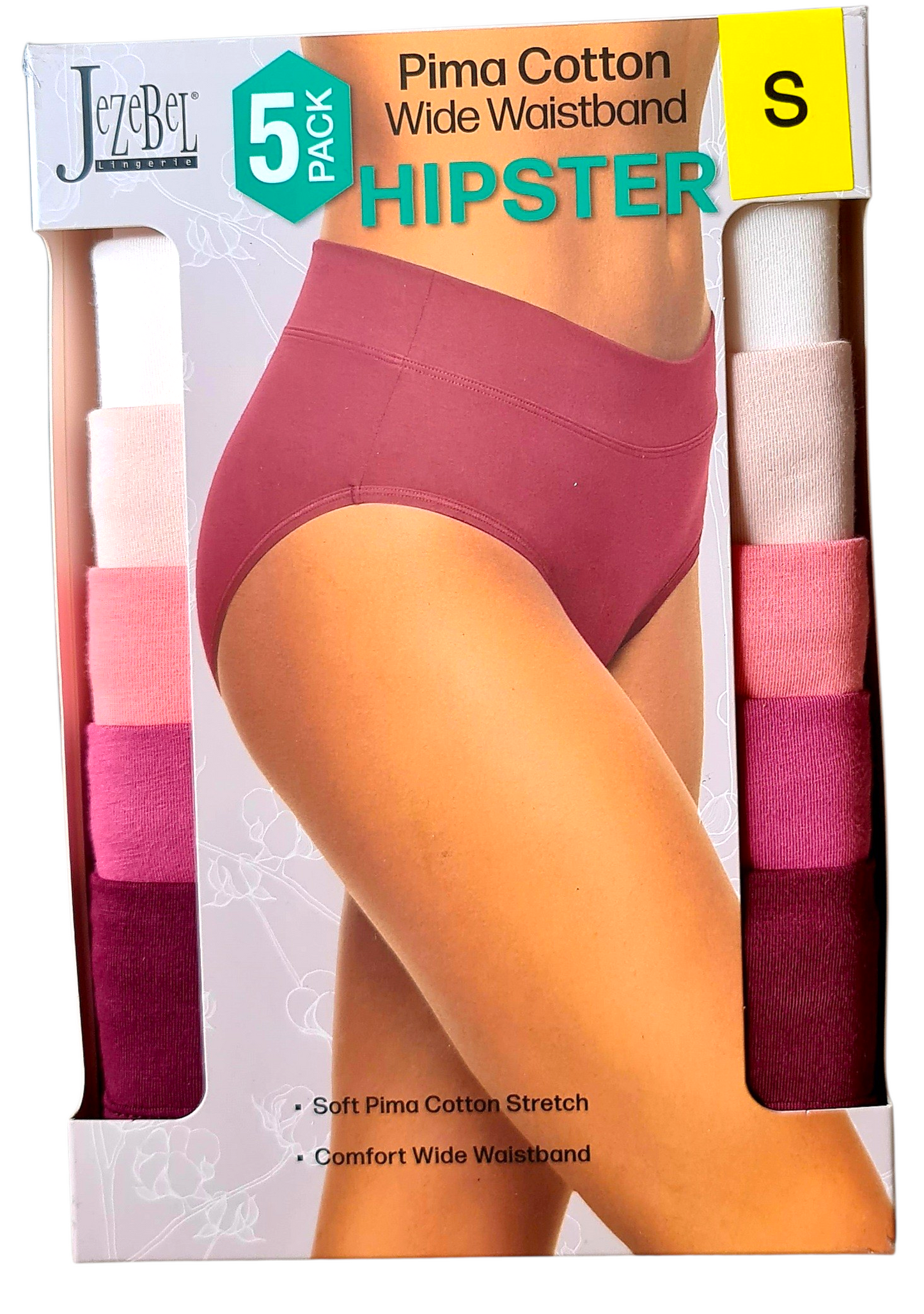 Jezebel 5 Pack Prima Cotton Wide Waistband Hipster – Size Small – Soft Stretch