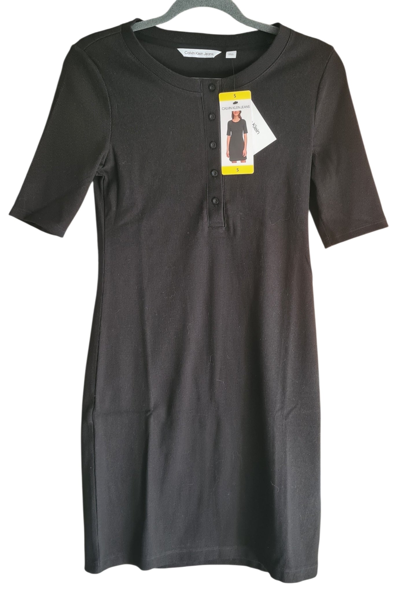 New Calvin Klein Jeans Womens Rib Knit Black Knee Length Dress - Size SMALL