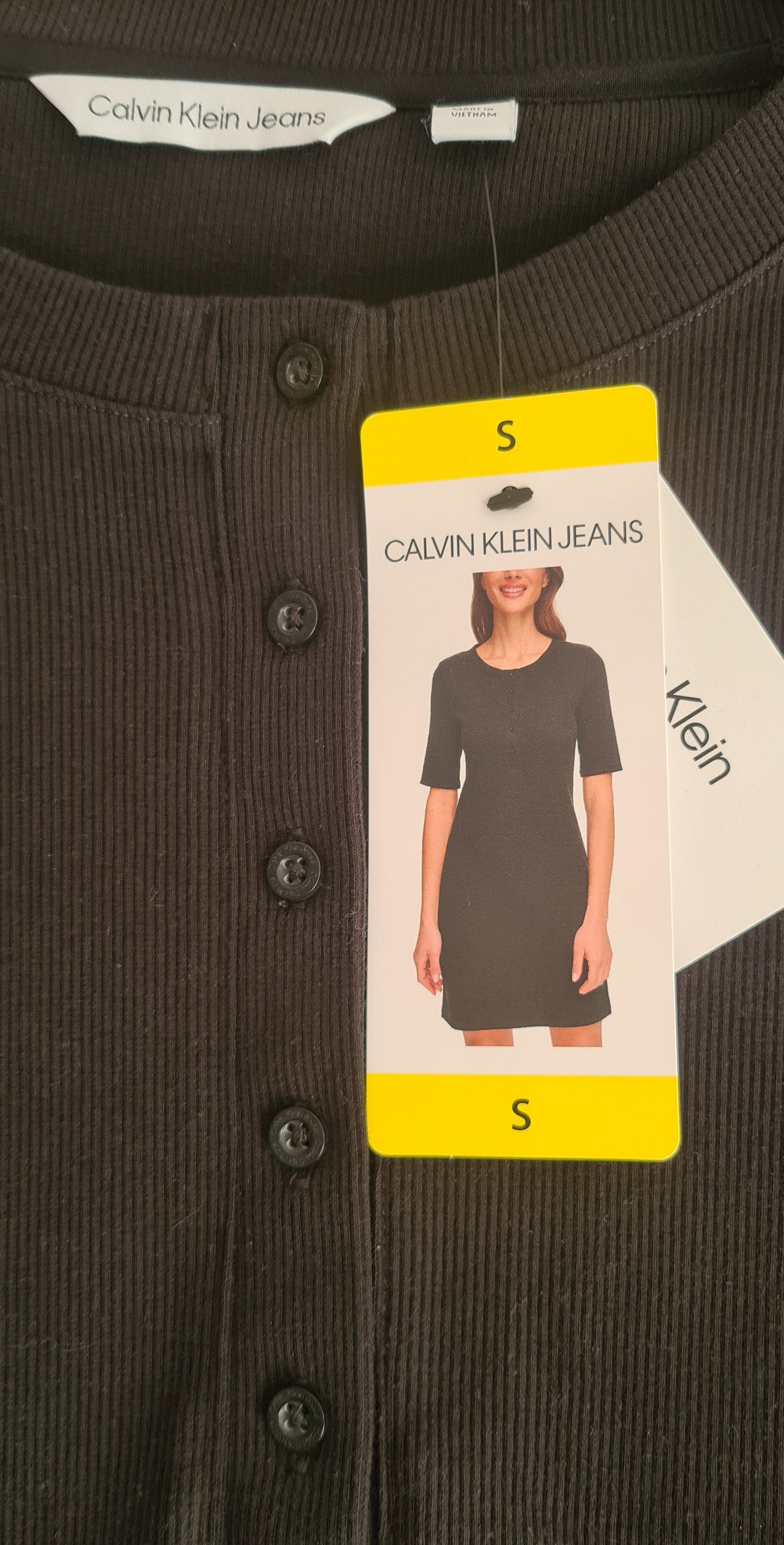 New Calvin Klein Jeans Womens Rib Knit Black Knee Length Dress - Size SMALL