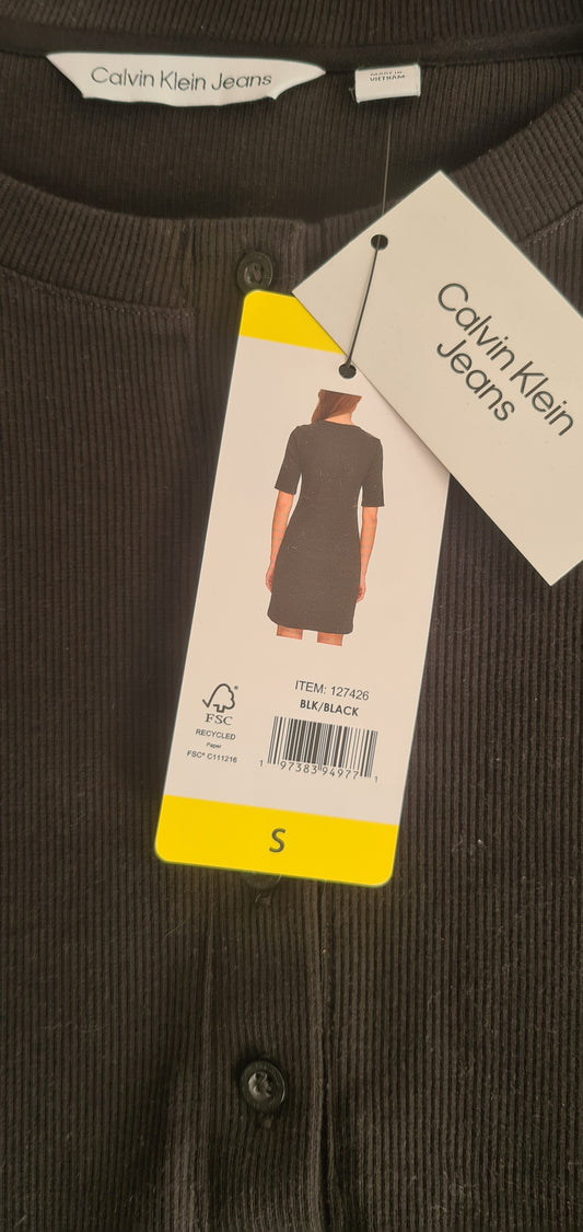 New Calvin Klein Jeans Womens Rib Knit Black Knee Length Dress - Size SMALL