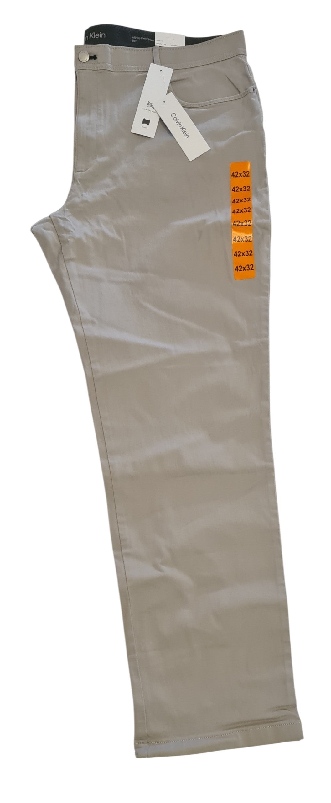 NEW Calvin Klein Men's Infinite Flex Waist Pants Stone Stretch Slim Fit W42 L32