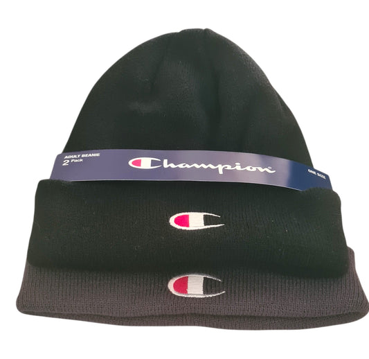 New Champion Adult Beanie 2 Pack CH C Logo- Black & Grey- One Size