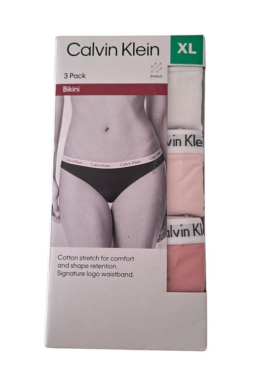 New Calvin Klein Women's 3 Pack Bikini - Cotton Stretch - Pink/White - Size XL