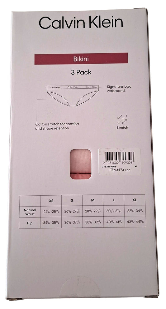 New Calvin Klein Women's 3 Pack Bikini - Cotton Stretch - Pink/White - Size XL