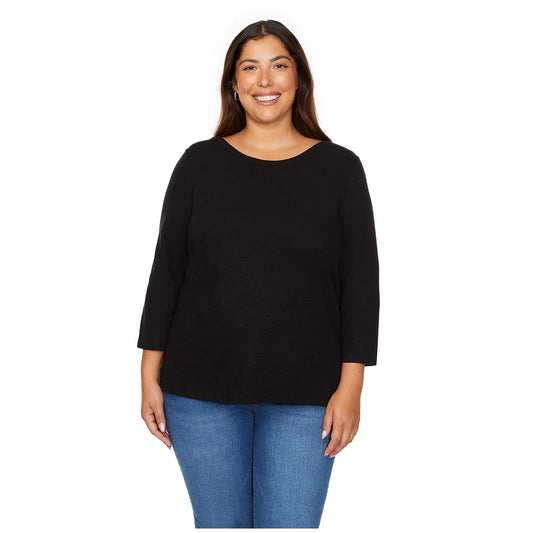 Kirkland Signature Ladies Boatneck 3/4 Sleeve Tee - Black -SMALL - 100% Cotton