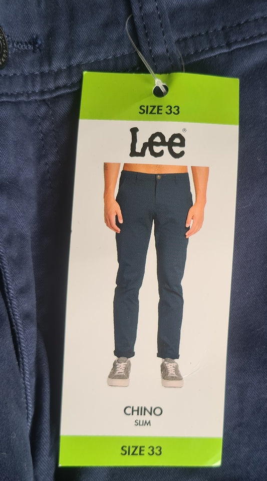 New Men's Lee Slim Fit Stretch Chino Pants - Navy - Size W33 X L32 *FREE POST