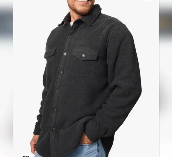 New Men's Freedom Foundry Teton Sherpa Fleece Shirt Jacket | Black | Size SMALL