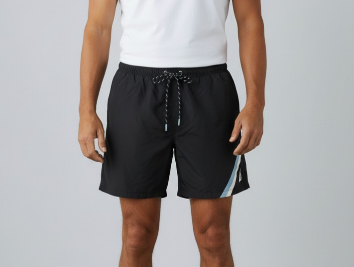 New Nautica Men's Stripe Swim Shorts – Black – Lightweight Quick Dry -Size L, XL