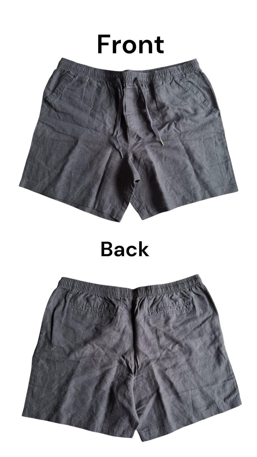 NEW SABA Men’s Linen Blend Shorts – Washed Black | Elastic Waist -Size LARGE