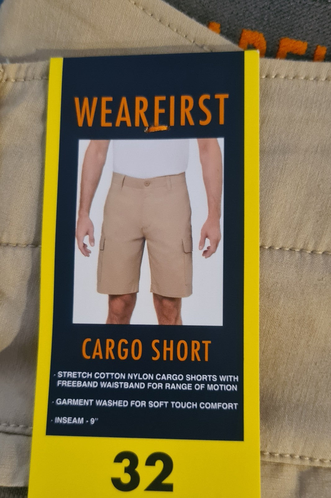 New WEARFIRST Men’s Cargo Stretch Cotton Nylon Shorts - Size 32 - Tan -FREE POST