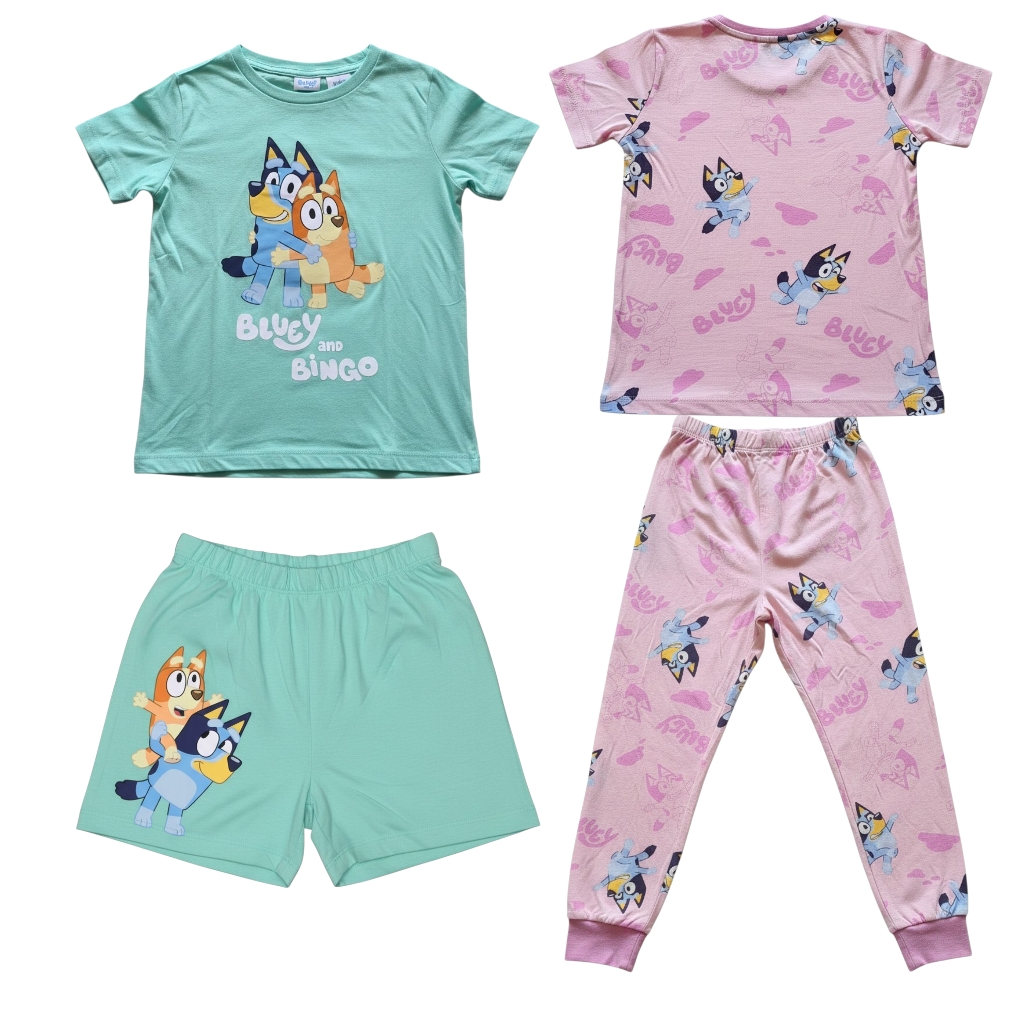 New Bluey & Bingo Kids 4pc Pyjama Set - Age 5 - Green & Pink PJs Outfit