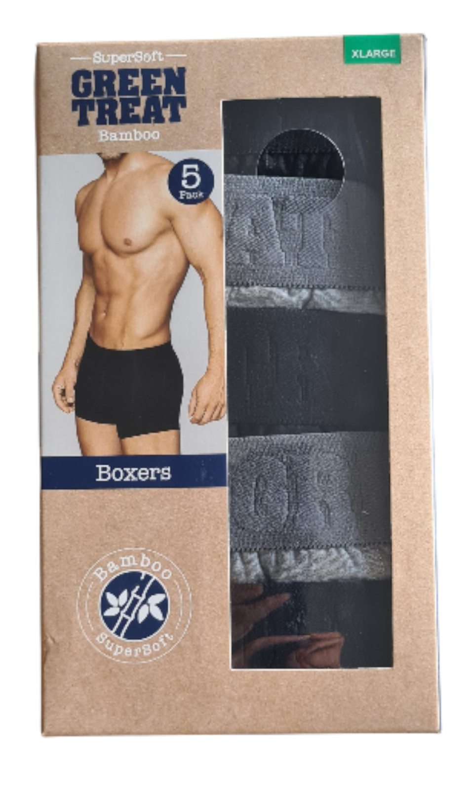 NEW GREEN TREAT Bamboo 5 Pack Super Soft Boxers - Size XL