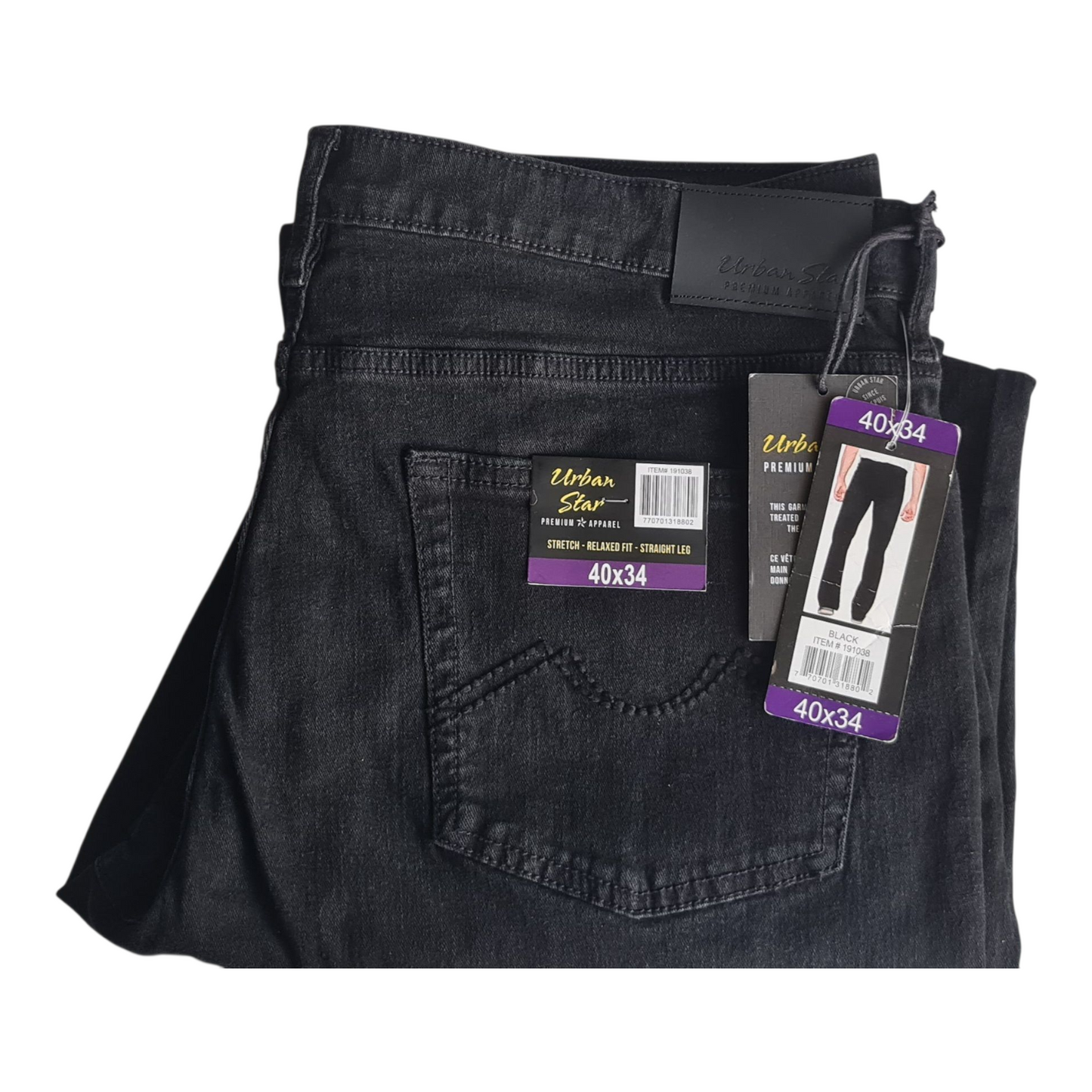 NEW Urban Star Men's  Straight Leg Stretch Relaxed Fit Jeans | Size W40 x L34