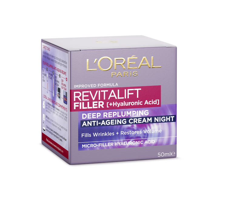 L’Oreal Revitalift Filler Night Cream 50ml [+Hyaluronic Acid] Anti-Ageing 40+
