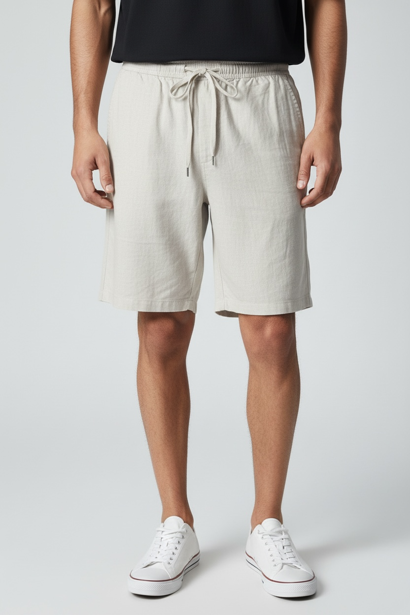 NEW SABA Men’s Linen Blend Shorts XXL – Natural | Relaxed Fit Elastic Waist