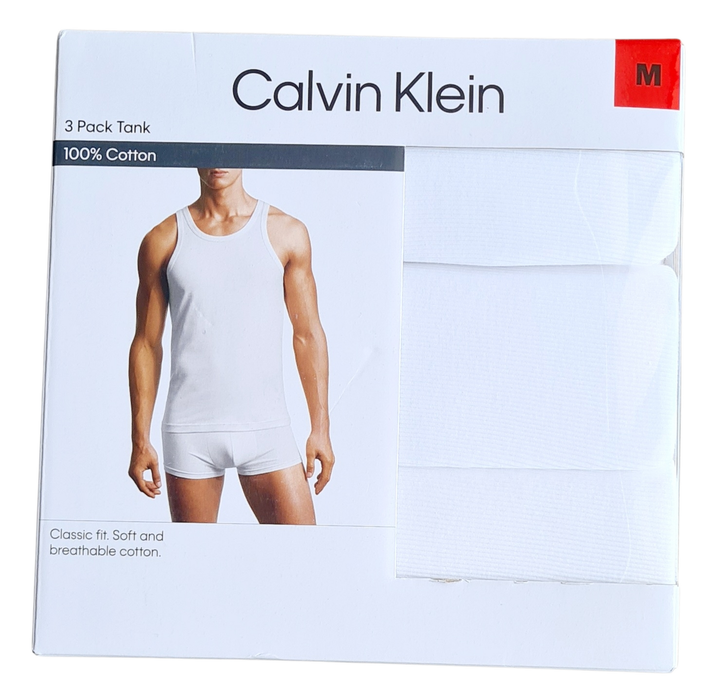 New Calvin Klein Men's Cotton Classics Tank Singlet 3-Pack - White - Size Medium