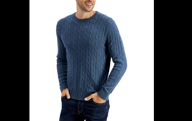 New JACHS NEW YORK Men's Cashmere Blend Cable Knit Sweater | Size XL | Blue