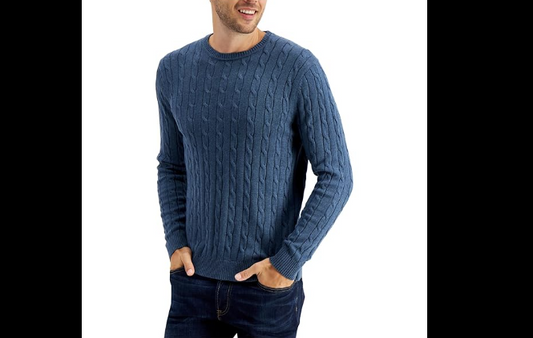 New JACHS NEW YORK Men's Cashmere Blend Cable Knit Sweater | Size XL | Blue
