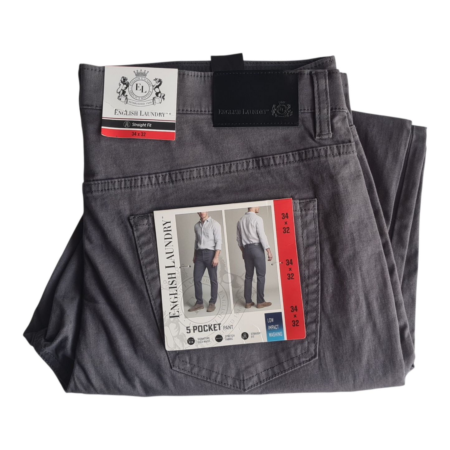 New English Laundry Men's 5 Pocket Pants|  Straight Fit | W34x L32 | Raven