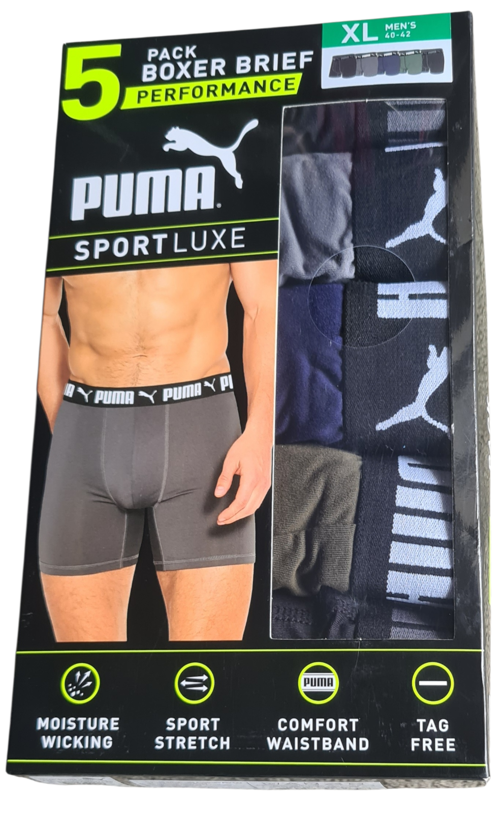 New Puma Men's Performance Sport Luxe Boxer Brief 5-Pack - Size XL (40-42)