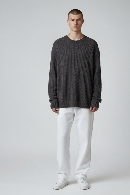 New JACHS NEW YORK Men's Cashmere Blend Cable Knit Sweater | Size XXL | Charcoal