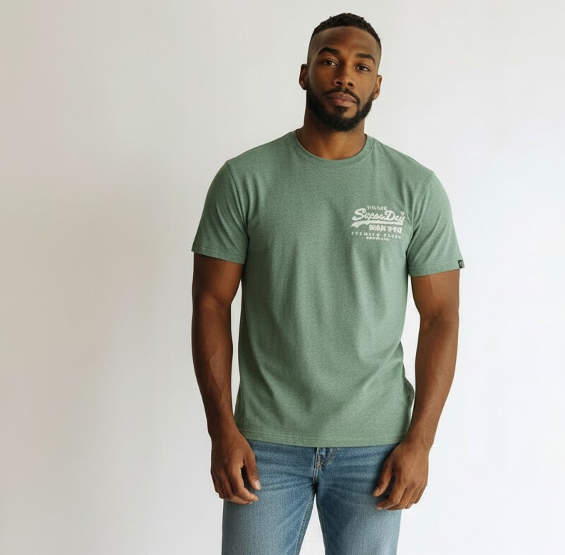Superdry Mens T-Shirt Vintage Logo - Green -Super Soft Cotton Blend Tee - SMALL