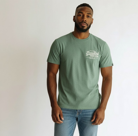 Superdry Mens T-Shirt Vintage Logo - Green -Super Soft Cotton Blend Tee - SMALL
